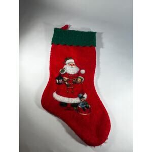 Vintage Morehead Christmas Stocking Felt Santa Claus Teddy Bear Toys Soldier Red